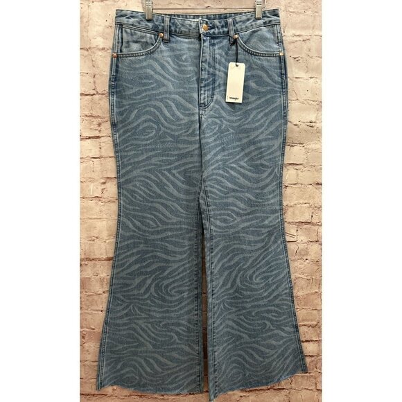 WRANGLER Jeans Womens 31x 32 WANDERER 622 HIGH RISE FLARE Raw Hem Zebra Blue NEW - Picture 1 of 5
